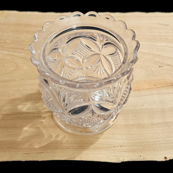 UV Reactive Pressed Glass Toothpick Holder 3.25" Vintage Patterned Clear - Picture 2 of 4